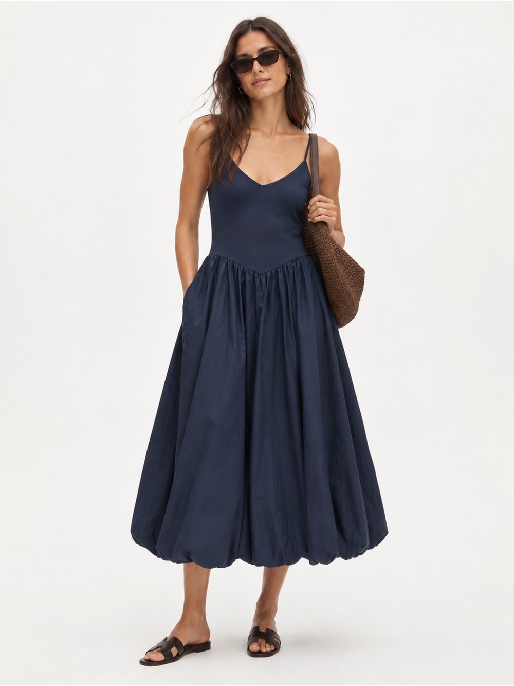 J. Crew Basque-waist mixy Midi Dress in Navy Blue Size Medium NWT
